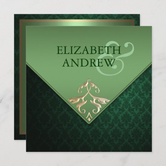 Emerald Green und Gold Square Hochzeitseinladung Einladung (Vorne/Hinten)