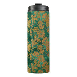 Emerald Green und Gold Vintag Floral Damask Thermosbecher