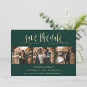 Emerald Green und Gold Wedding Foto Save the Date (Stehend Vorderseite)