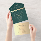 Emerald Green und Gold Wedding QR Code All In One Einladung (Abreißen)