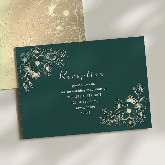 Emerald Green und Gold Wedding Reception Card Begleitkarte