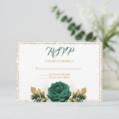 Emerald Green und Gold Wedding RSVP Karte (Stehend Vorderseite)