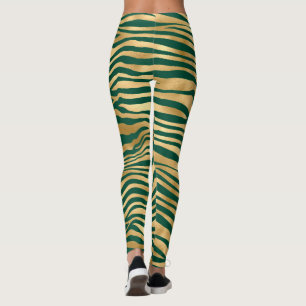 Emerald Green und Gold Zebra/Tiger Striped Legieru Leggings