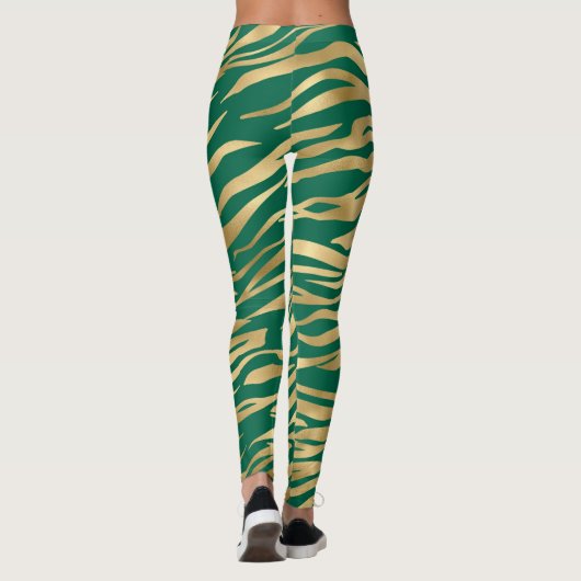 Emerald Green und Gold Zebra/Tiger Striping Legier Leggings (Rückseite)