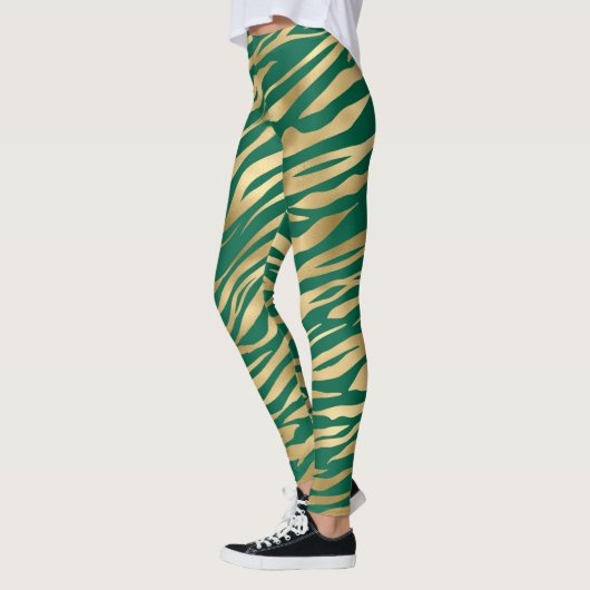 Emerald Green und Gold Zebra/Tiger Striping Legier Leggings (Links)