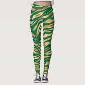 Emerald Green und Gold Zebra/Tiger Striping Legier Leggings (Vorderseite)