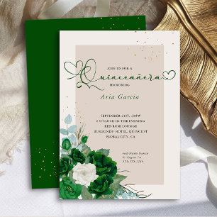Emerald Green und Ivory Rose Elegante Quinceanera Einladung