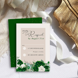 Emerald Green und Ivory Rose Elegantes Flora RSVP Karte