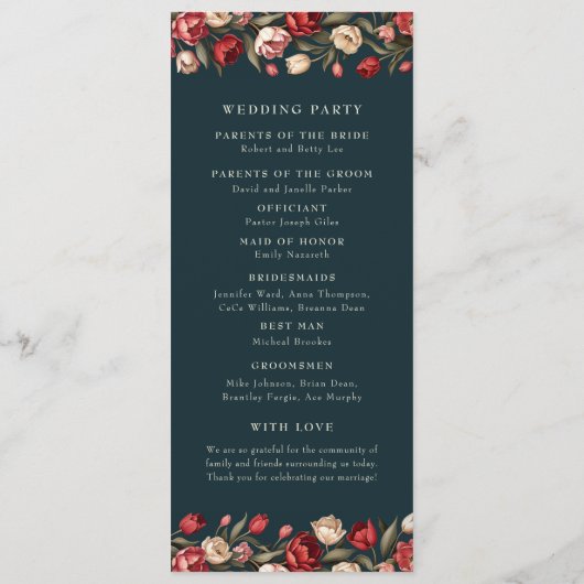 Emerald Green und Red Tulip Wedding Programm (Rückseite)