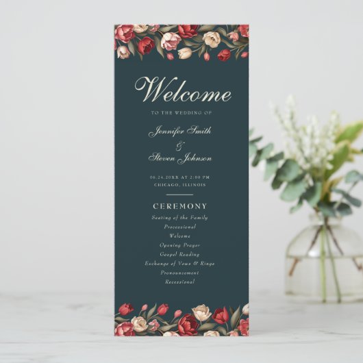 Emerald Green und Red Tulip Wedding Programm (Stehend Vorderseite)