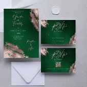 Emerald Green und Rose Gold RSVP Card Karte