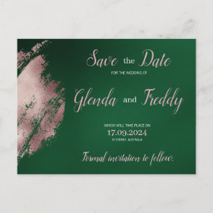 Emerald Green und Rose Gold Save the Date Card Ankündigungspostkarte