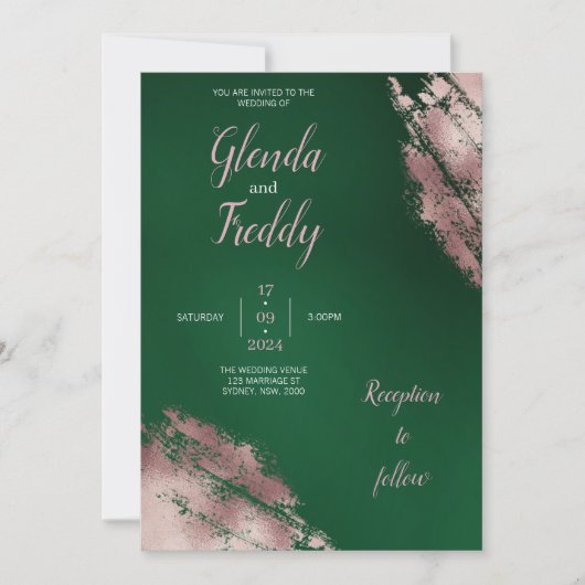 Emerald Green und Rose Gold Wedding Einladung (Vorderseite)