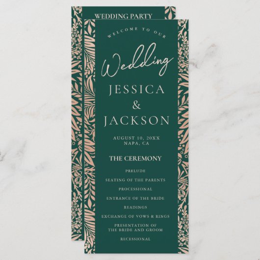 Emerald Green und Rose Gold Wedding Program (Vorne/Hinten)