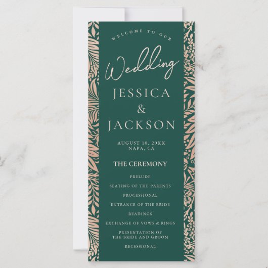 Emerald Green und Rose Gold Wedding Program (Vorderseite)
