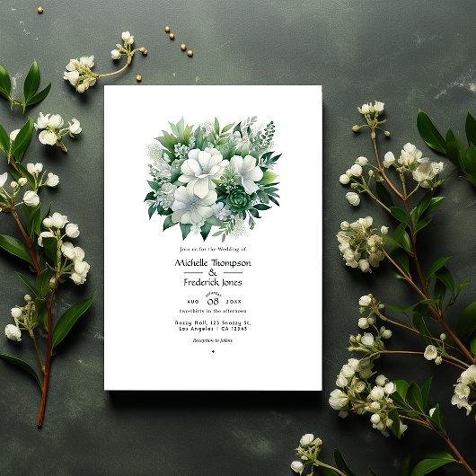 Emerald Green und Silver Floral Wedding Einladung
