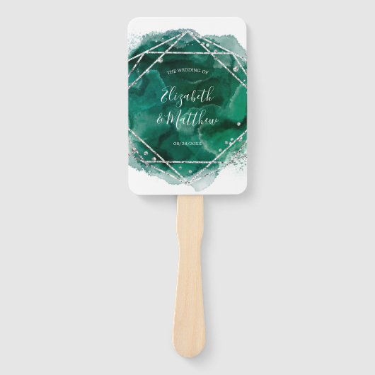 Emerald Green und Silver Geometric Glitzer Wedding Fächer (Vorderseite)