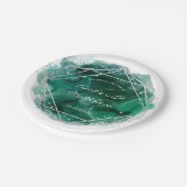 Emerald Green und Silver Geometric Wedding Pappteller (Schrägansicht)