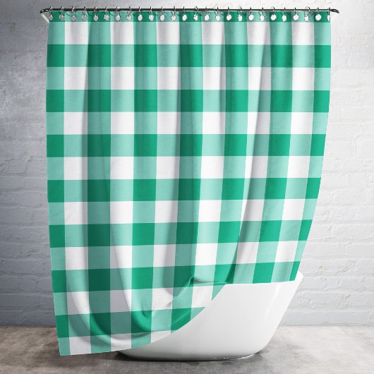 Emerald Green und White Checked Gingham Muster Duschvorhang