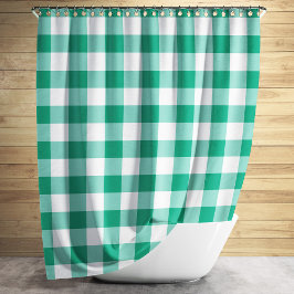 Emerald Green und White Checked Gingham Muster Duschvorhang