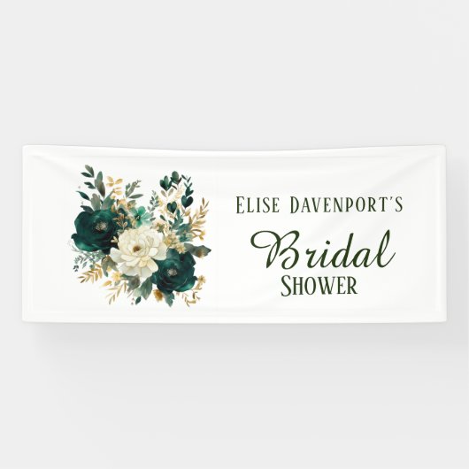Emerald Green und White Gold Peonies Wedding Banner (Horizontal)