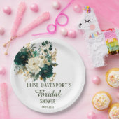 Emerald Green und White Gold Peonies Wedding Pappteller (Party)