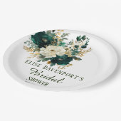 Emerald Green und White Gold Peonies Wedding Pappteller (Schrägansicht)