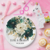 Emerald Green und White Gold Peonies Wedding Pappteller (Party)