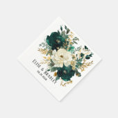 Emerald Green und White Gold Peonies Wedding Serviette (Ecke)