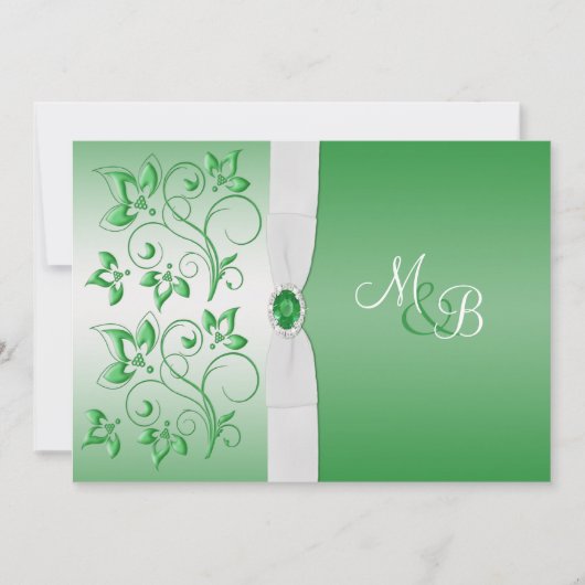 Emerald Green und White II Monogram Einladung (Vorderseite)