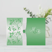 Emerald Green und White II Monogram Einladung (Stehend Vorderseite)