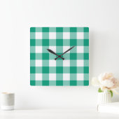Emerald Green und White Karos Gingham Pattern Quadratische Wanduhr (Zuhause)