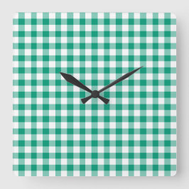Emerald Green und White Karos Gingham Quadratische Wanduhr
