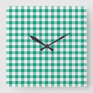 Emerald Green und White Karos Gingham Quadratische Wanduhr