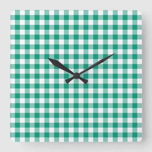Emerald Green und White Karos Gingham Quadratische Wanduhr (Vorderseite)