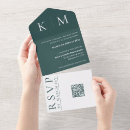 Emerald Green und White-Monogram-Wedding- All In One Einladung