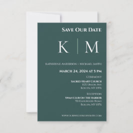 Emerald Green und White-Monogram-Wedding- Save The Date