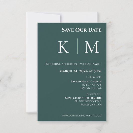 Emerald Green und White-Monogram-Wedding- Save The Date (Vorderseite)