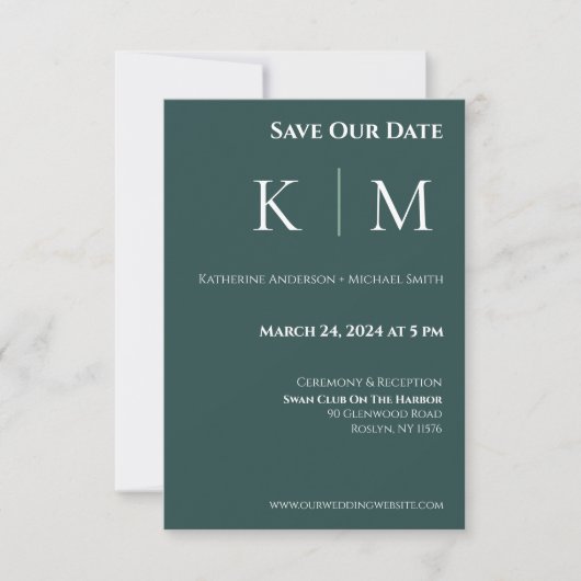 Emerald Green und White-Monogram-Wedding- Save The Date (Vorderseite)
