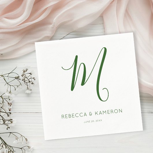 Emerald Green und White Simple Elegant | Monogramm Serviette