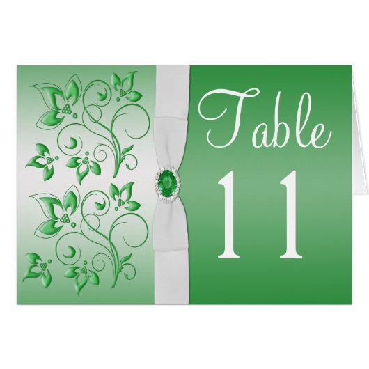 Emerald Green und White Tischnummer Card (Vorderseite (Horizontal))