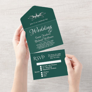 Emerald Green und White Tri Fold w UAwg Wedding All In One Einladung