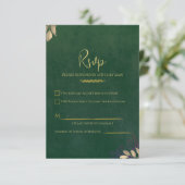 Emerald Green Velvet Luxe Gold Accent Wedding RSVP Karte (Stehend Vorderseite)