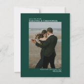 Emerald Green Vertikal Foto Minimalistisch Wedding Save The Date (Vorderseite)