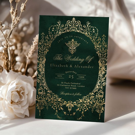 Emerald Green Verziert Emerald und Goldfolie Weddi Einladung