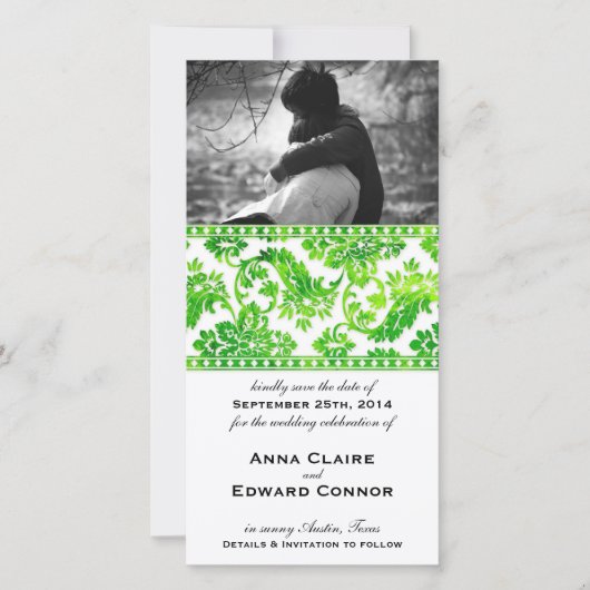 Emerald Green Vintag Damask Lace Save the Date (Vorderseite)