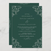 Emerald Green Vintag Elegante Wedding Einladung (Vorne/Hinten)