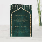 Emerald Green Vintag Gold Islamic Arch Wedding Einladung (Rückseite)