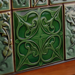 Emerald Green Wall Deco Art Nouveau Ceram Fliese