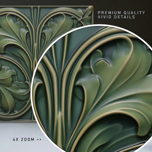 Emerald Green Wall Deco Art Nouveau Ceram Fliese